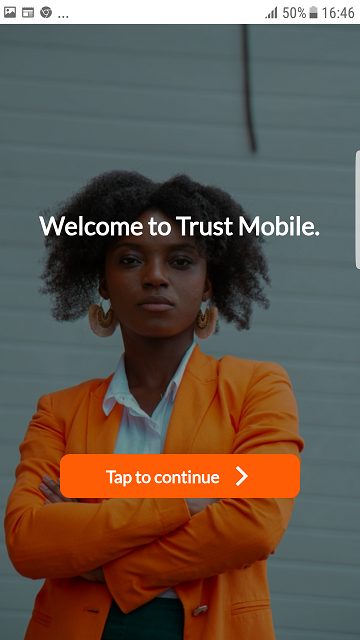 Trust Mobile Plus app welcome screen